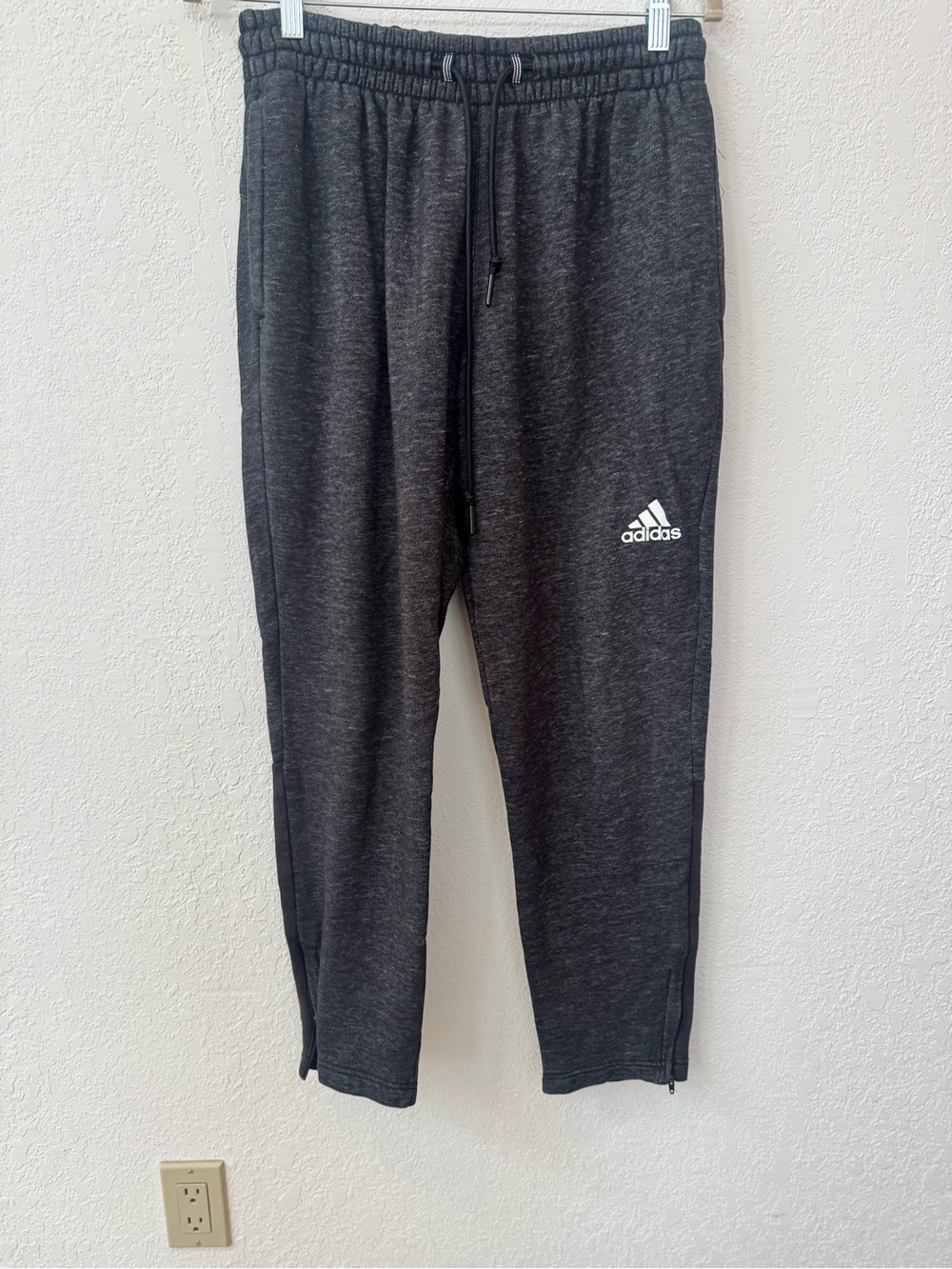 Adidas heather black fleece zip bottom drawstring sweatpants